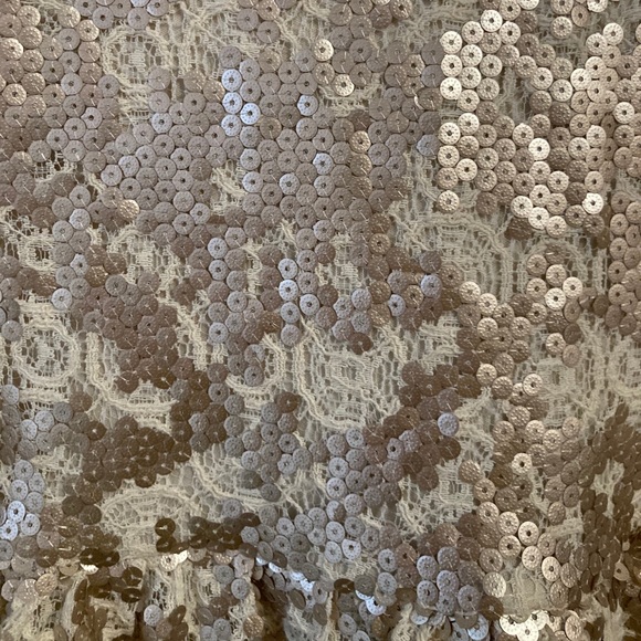 SALE Gold sequin glitter sparkly lace dress holiday engagement bridal cocktail - Picture 6 of 7